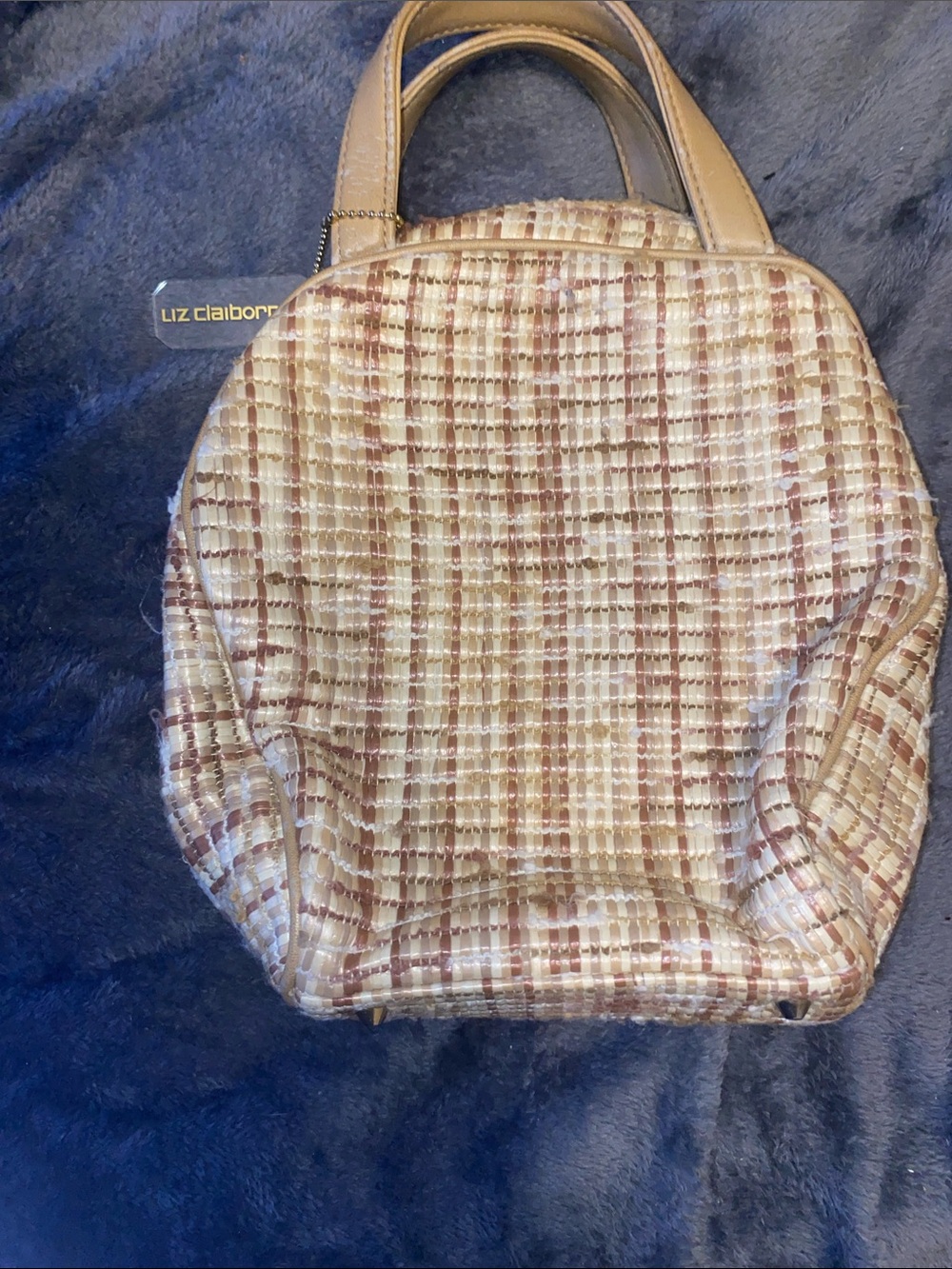 Liz Claiborne Beige and Brown Plaid Crossbody Bag